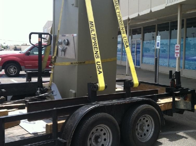 John Tann tl30 jeweler's safe strapped to our safe moving trailer