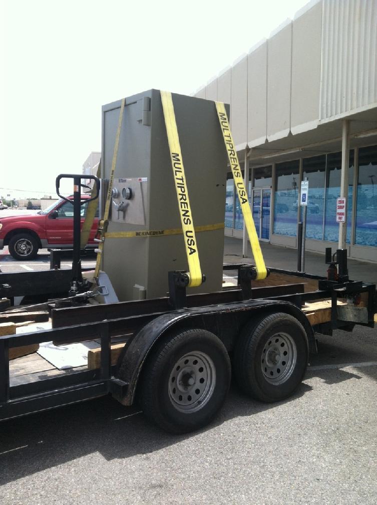 John Tann tl30 jeweler's safe strapped to our safe moving trailer