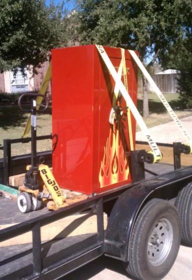 a fort knox gun safe strapped on our safe moving trailer