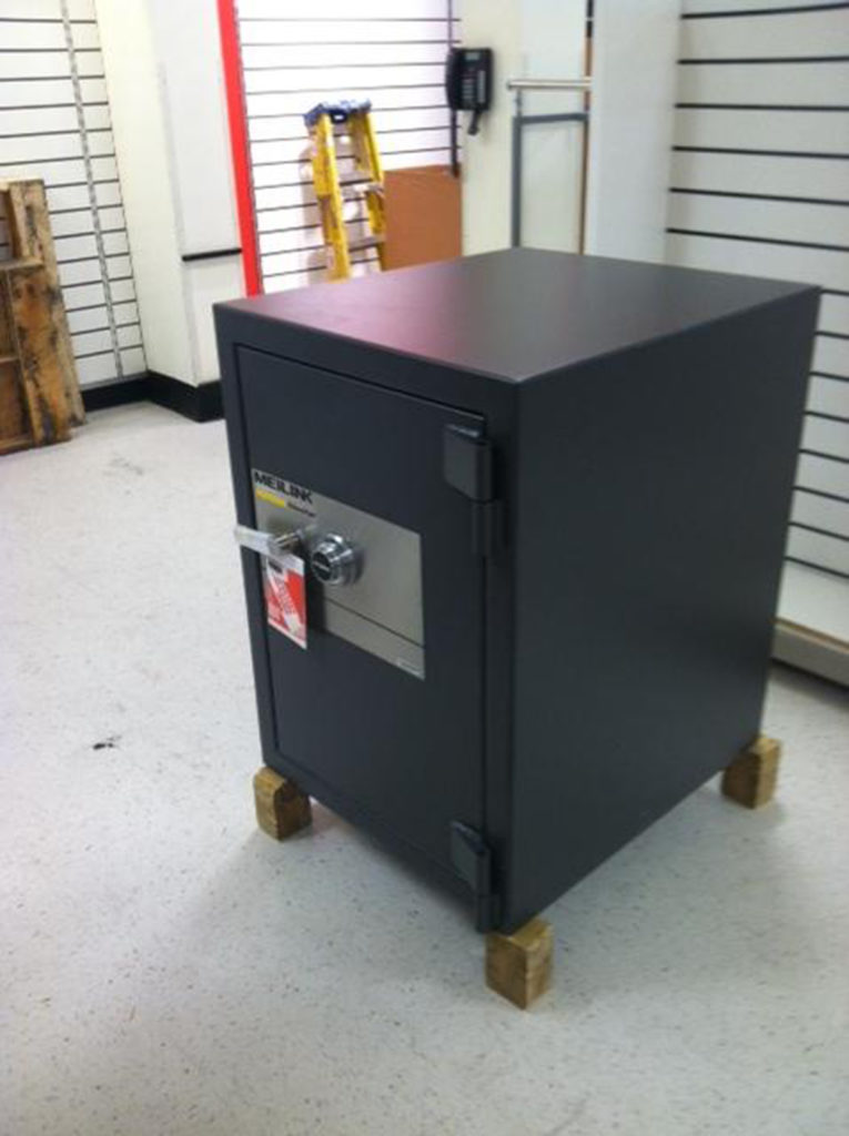 A Meilink tl30 safe sitting on blocks