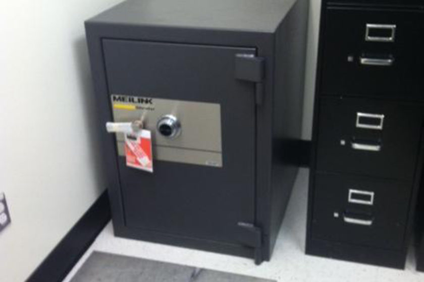 A Meilink tl30 Gibraltar Safe placed in an office